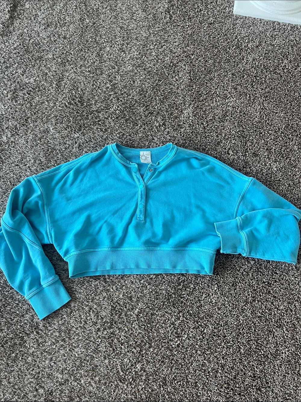 aerie Cropped Henley Sweater in Bright Turquoise
